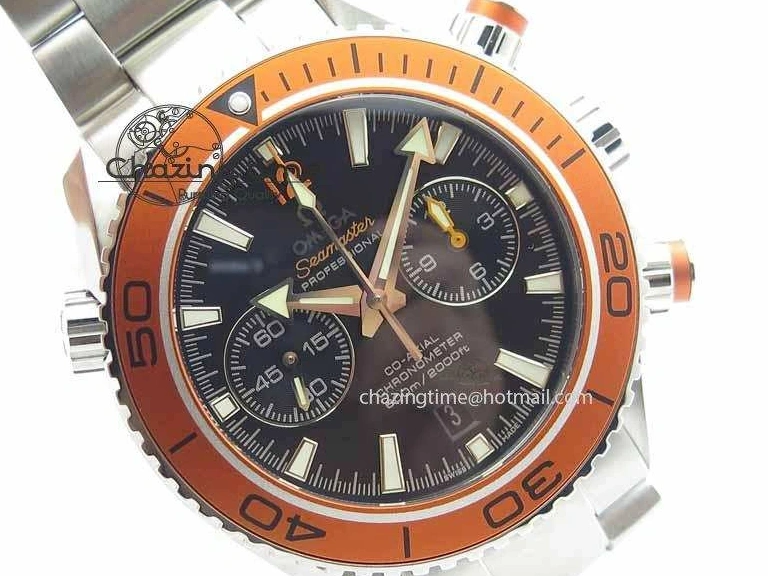 0320 Sophisticated Planet Ocean Master Chronometer Chrono SS OM 1:1 Best Edition Orange On SS Bracelet A 8156